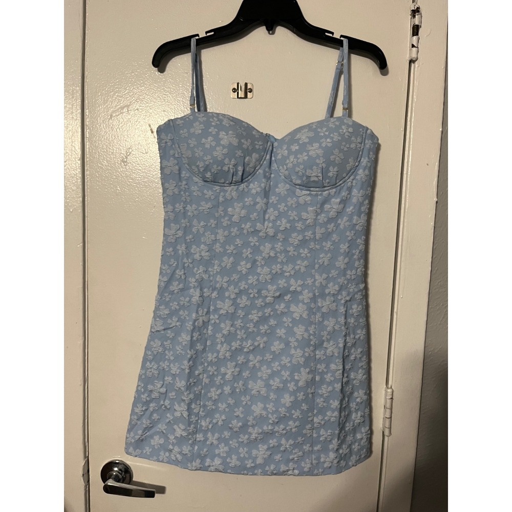 White Birch Blue Floral Jacquard Bustier Mini Dress‎ D90434XL Large NWOT